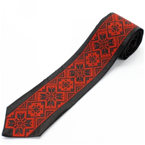 Галстук черный с красной вышивкой